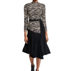 A.L.C. Women's Black Peyton Zebra Mock-neck 3/4-sleeve Pleated Dress